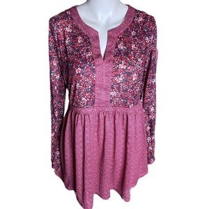 Susan Betro Floral Blouse Cranberry Size S